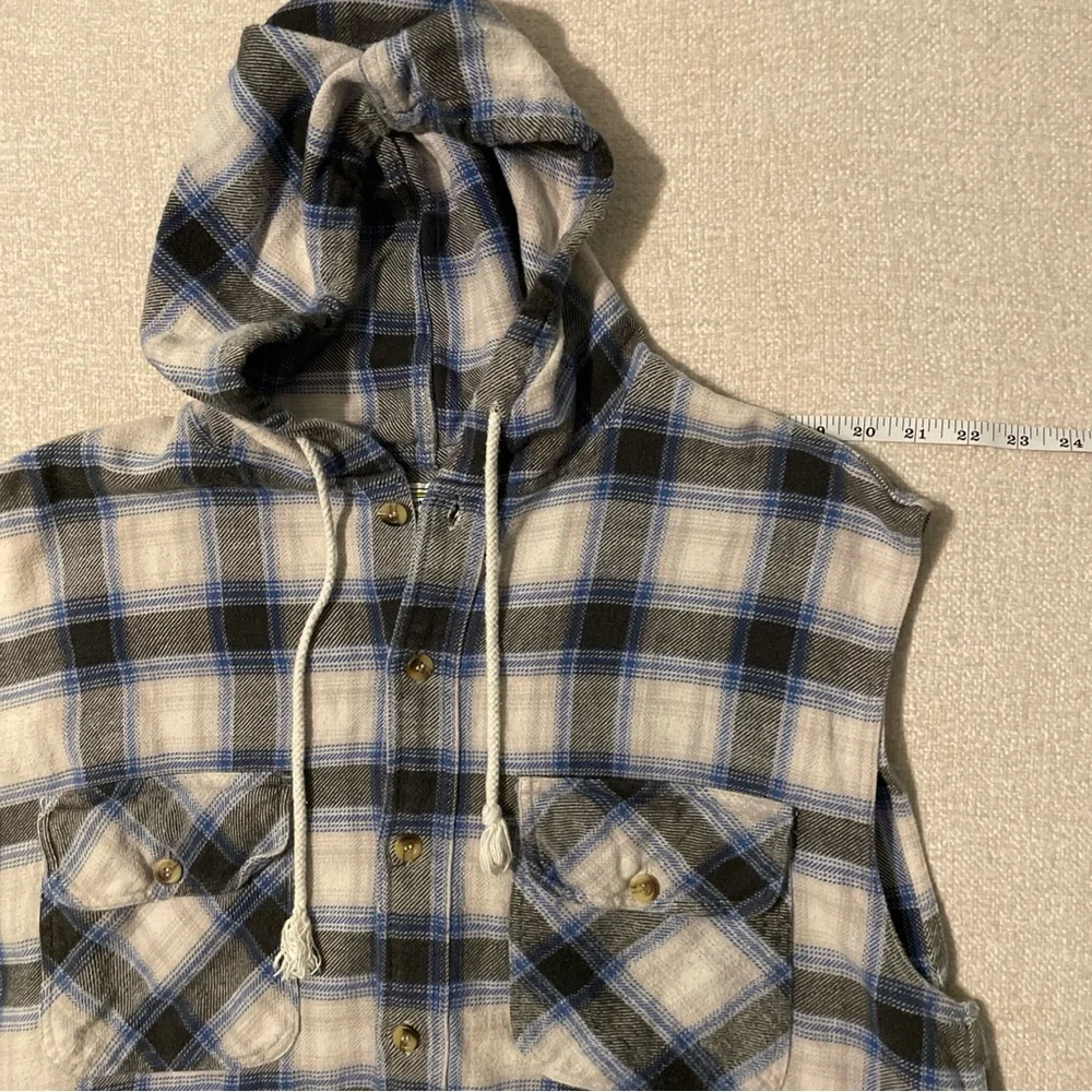 Roots Hooded Plaid Flannel Vest with Blue Accents 2XLT